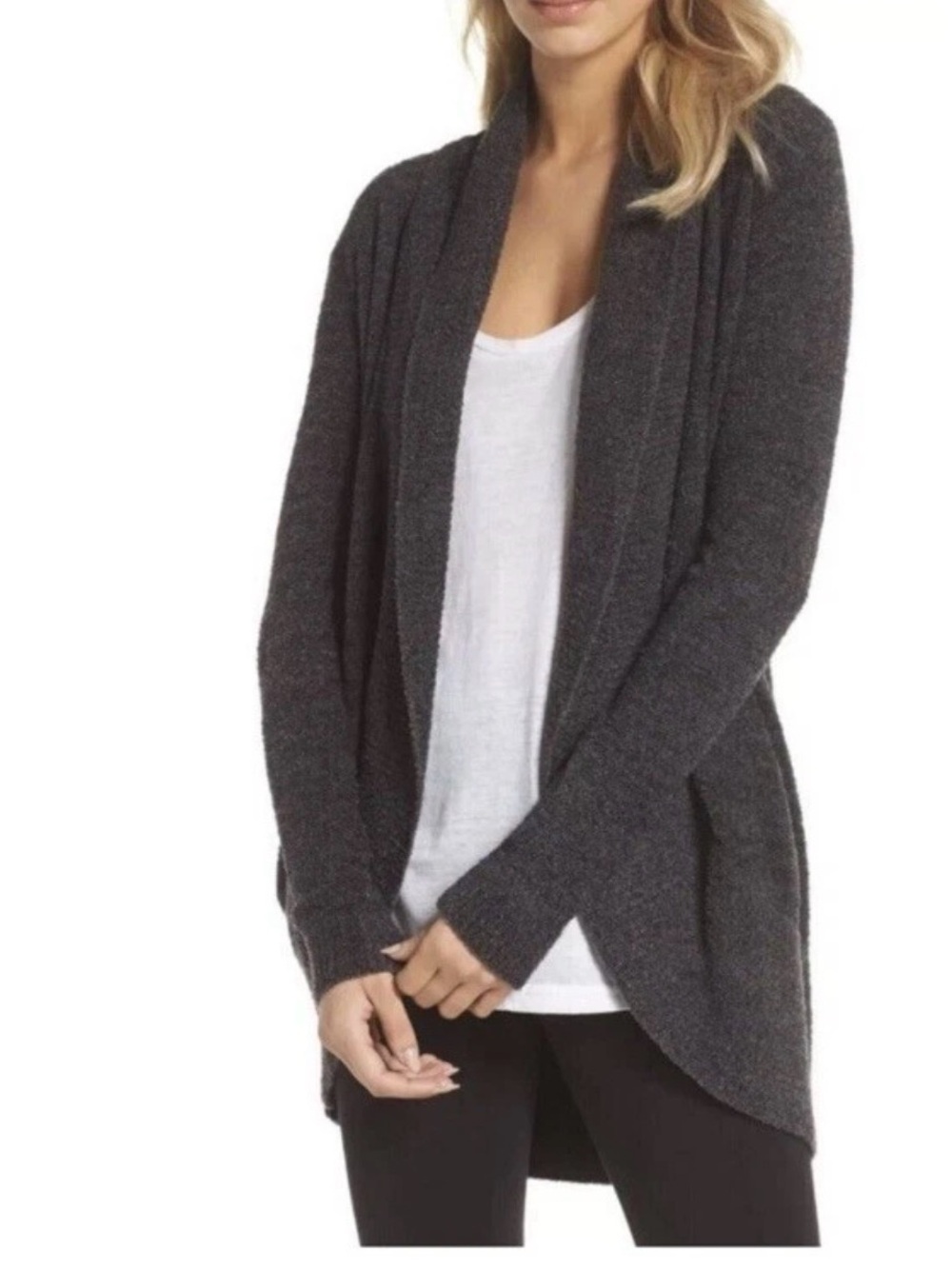 Barefoot Dreams CozyChic Lite Cardigan XS/S Charcoal Gray Open Front